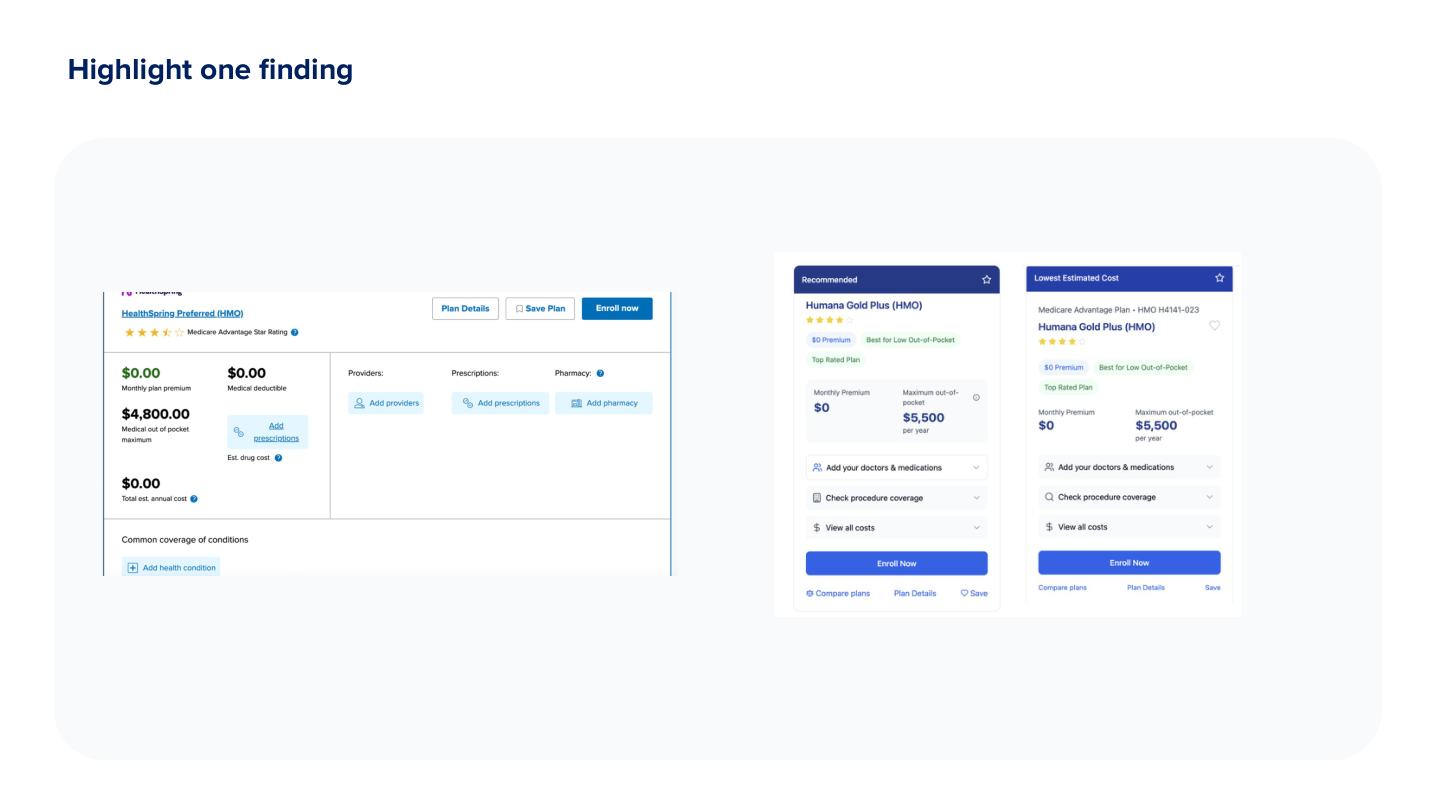 Plan card comparison showing current and improved designs