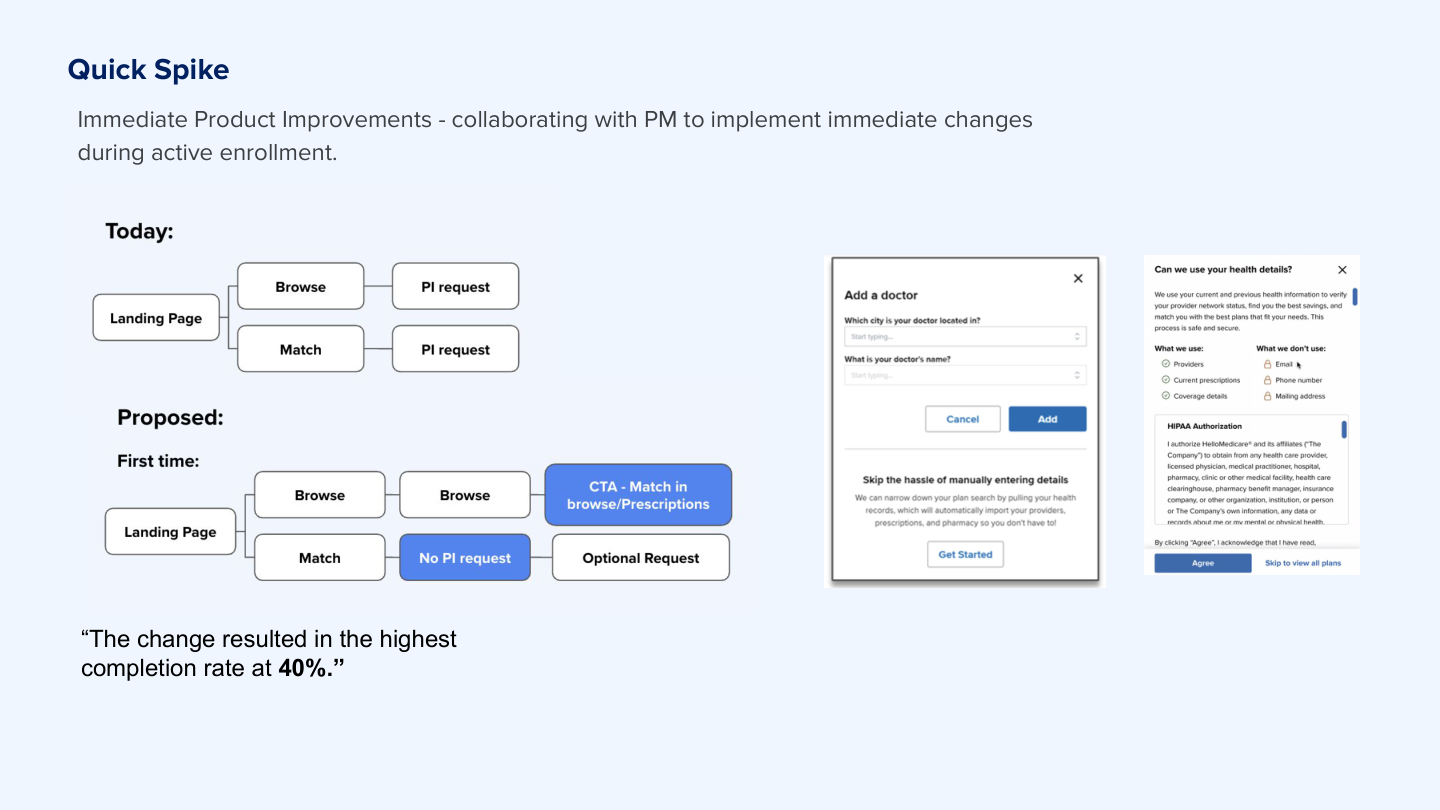User flow comparison showing before and after changes